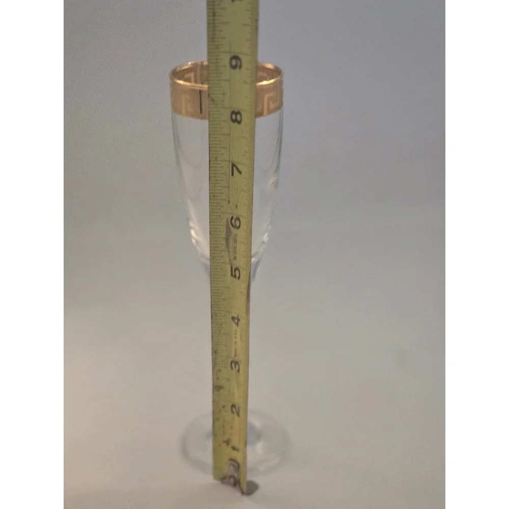 Vintage Greek Key Gold Rim Champagne Flutes Swirl‎ Stem Set of 6 8.75 Inch